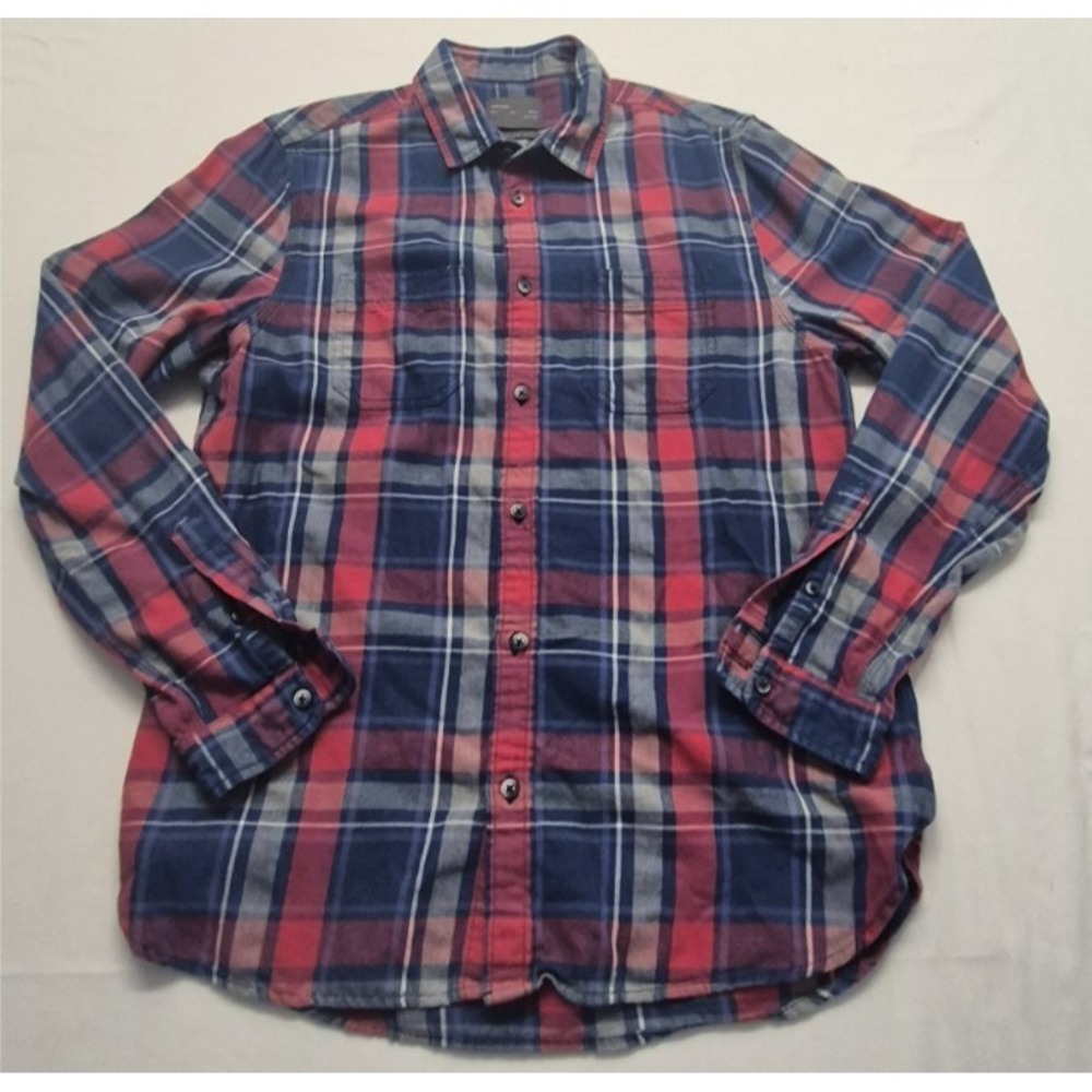 Zara Men red/blue plaid shirt Large button up long sleeve pockets‎ regular fit